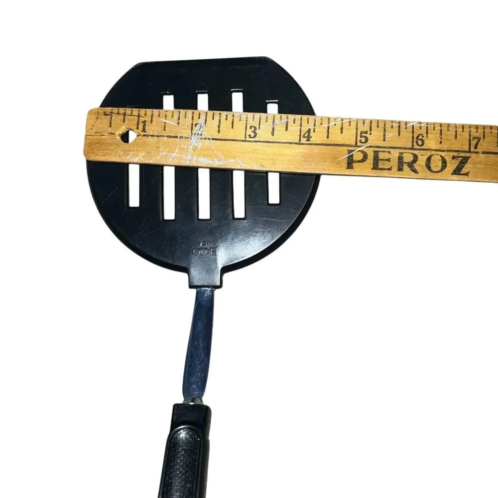VINTAGE WIDE rounded 5 slotted  black EKCO U.S.A. SPATULA cook wear utensils 11